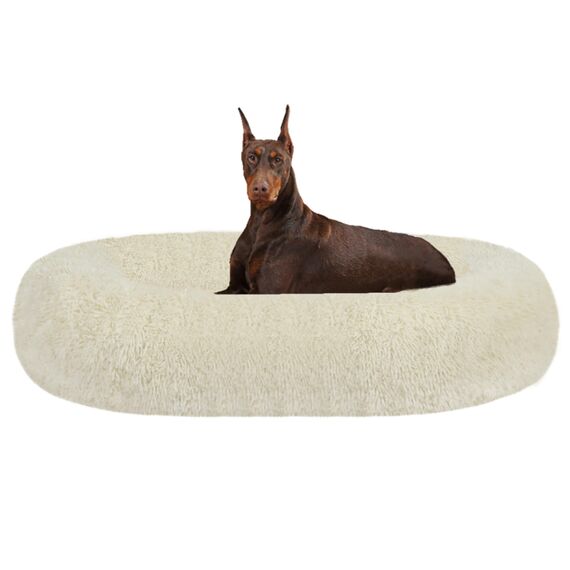 HMTOPE Orthopädisches Hundebett rund Hundekissen Hundesofa Katzenbett Donut Kuscheliges Hundekorb Waschbar, 120 cm Ø, Beige