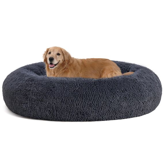 HMTOPE Orthopädisches Hundebett rund Hundekissen Hundesofa Katzenbett Donut Kuscheliges Hundekorb Waschbar, 120 cm Ø, Dunkelgrau