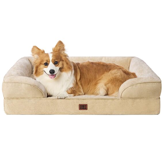 EHEYCIGA Orthopädisches Hundebett Kleine Hunde, 89x56cm, Memory Foam Hundekorb Mittelgroße Hunde, Waschbar Hundesofa Wasserdicht rutschfest, Hundecouch mit Hohem Rand, Hellbraun