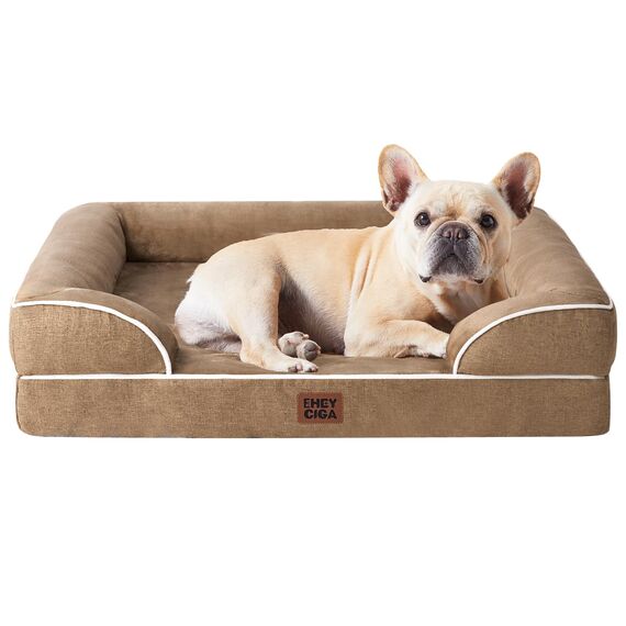EHEYCIGA Orthopädisches Hundebett Kleine Hunde, 76x51cm, Memory Foam Hundekorb Mittelgroße Hunde, Waschbar Hundesofa Wasserdicht rutschfest, Hundecouch mit Hohem Rand, Kamel