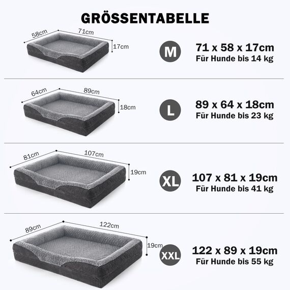 FURTIME Orthopädisches Hundebett Mittelgroße Hunde, Memory Foam Hundekorb Grosse Hunde, Abnehmbar und Waschbar, rutschfeste Hundekörbchen, Hohem Rand Hundesofa, 89 x 64 x 18cm
