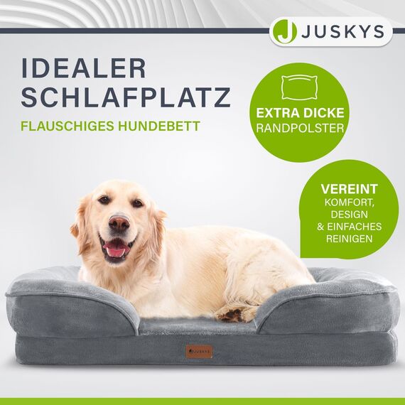 Juskys Hundebett Sheena L orthopädisch, waschbar & rutschfest - 98 x 70 x 17 cm - Hundesofa flauschig mittelgroße Hunde Grau - Haustierbett Hundesofa