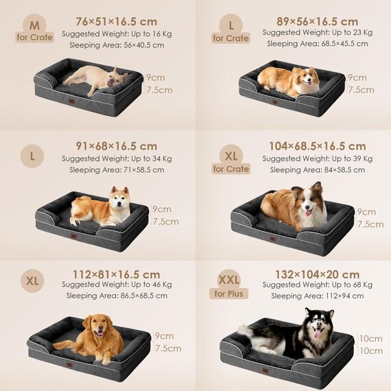 EHEYCIGA Orthopädisches Hundebett Kleine Hunde, 76x51cm, Memory Foam Hundekorb Mittelgroße Hunde, Waschbar Hundesofa Wasserdicht rutschfest, Hundecouch mit Hohem Rand, Dunkelgrau