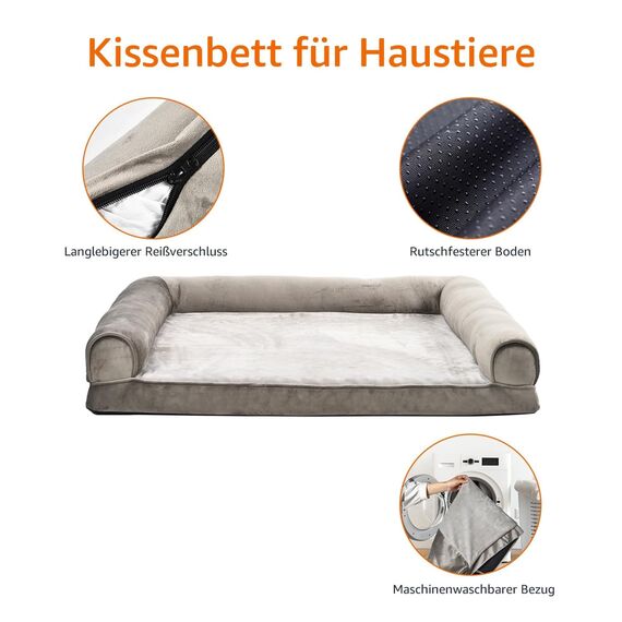 Amazon Basics Großes Hundebett/Sofa in U-Form aus Schaumstoff, mit abnehmbarem, waschbarem Bezug, Taupe, 91 x 69 x 17 cm (L x W x H)