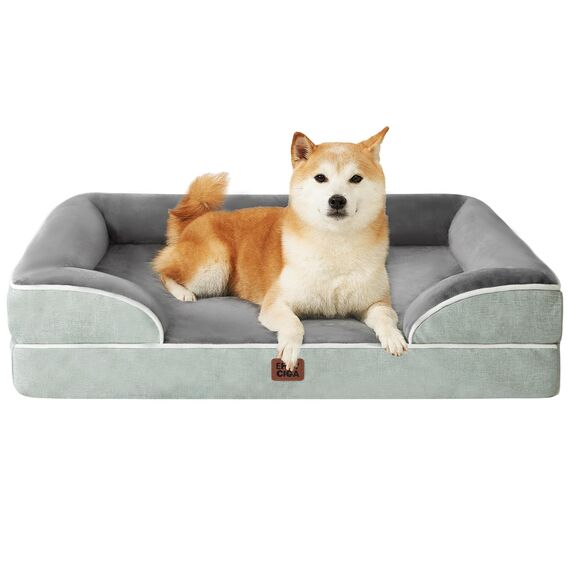 EHEYCIGA Orthopädisches Hundebett Kleine Hunde, 89x56cm, Memory Foam Hundekorb Mittelgroße Hunde, Waschbar Hundesofa Wasserdicht rutschfest, Hundecouch mit Hohem Rand, Gräuliches Grün
