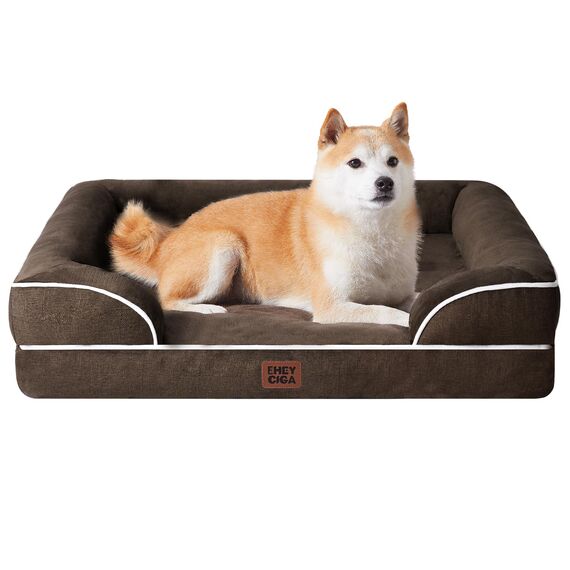 EHEYCIGA Orthopädisches Hundebett Kleine Hunde, 89x56cm, Memory Foam Hundekorb Mittelgroße Hunde, Waschbar Hundesofa Wasserdicht rutschfest, Hundecouch mit Hohem Rand, Braun