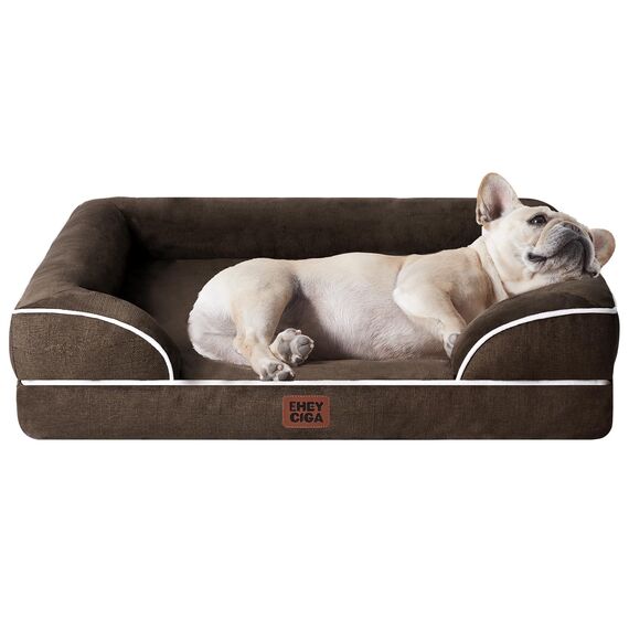 EHEYCIGA Orthopädisches Hundebett Kleine Hunde, 76x51cm, Memory Foam Hundekorb Mittelgroße Hunde, Waschbar Hundesofa Wasserdicht rutschfest, Hundecouch mit Hohem Rand, Braun