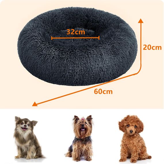 HMTOPE Orthopädisches Hundebett rund Hundekissen Hundesofa Katzenbett Donut Kuscheliges Hundekorb Waschbar, 60 cm Ø, Dunkelgrau