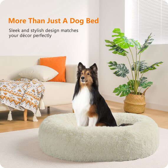 HMTOPE Orthopädisches Hundebett rund Hundekissen Hundesofa Katzenbett Donut Kuscheliges Hundekorb Waschbar, 80 cm Ø, Beige