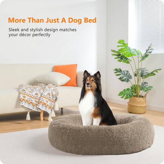 HMTOPE Orthopädisches Hundebett rund Hundekissen Hundesofa Katzenbett Donut Kuscheliges Hundekorb Waschbar, 80 cm Ø, Kamelbraun