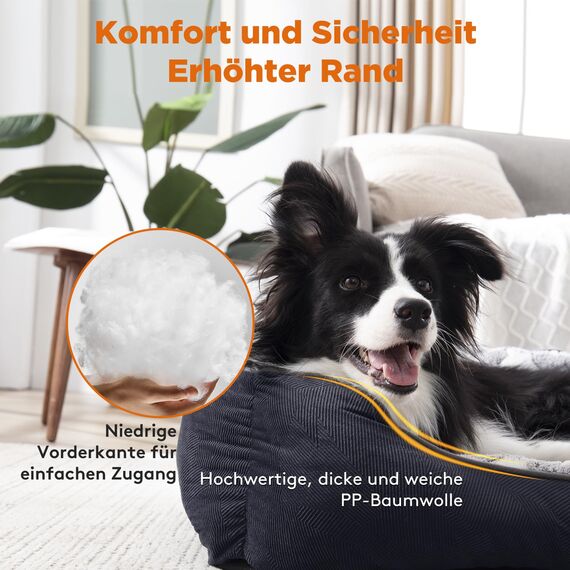 FURTIME Hundebett Grosse Hunde, Hundekorb Waschbar Hundekörbchen rutschfeste Hundebetten, Flauschig Hundematratze mit Erhöhte Ränder Weiches, Hundesofa für Hunde Katze, Schwarz/Sterne, 89x63x23cm