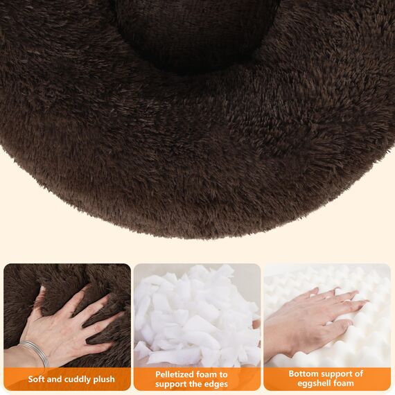 HMTOPE Orthopädisches Hundebett rund Hundekissen Hundesofa Katzenbett Donut Kuscheliges Hundekorb Waschbar, 100 cm Ø, Braun