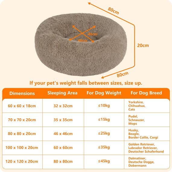 HMTOPE Orthopädisches Hundebett rund Hundekissen Hundesofa Katzenbett Donut Kuscheliges Hundekorb Waschbar, 80 cm Ø, Kamelbraun