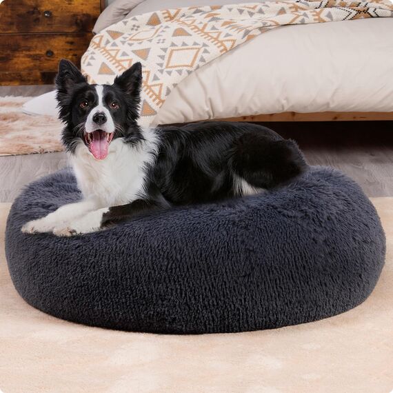 HMTOPE Orthopädisches Hundebett rund Hundekissen Hundesofa Katzenbett Donut Kuscheliges Hundekorb Waschbar, 80 cm Ø, Dunkelgrau