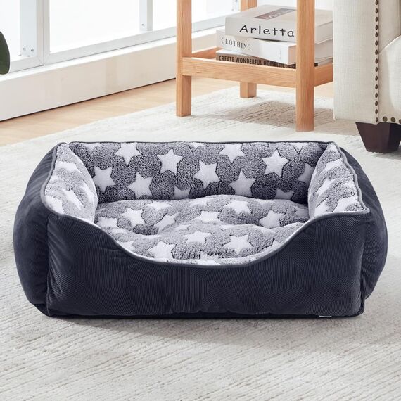 FURTIME Hundebett Grosse Hunde, Hundekorb Waschbar Hundekörbchen rutschfeste Hundebetten, Flauschig Hundematratze mit Erhöhte Ränder Weiches, Hundesofa für Hunde Katze, Schwarz/Sterne, 89x63x23cm
