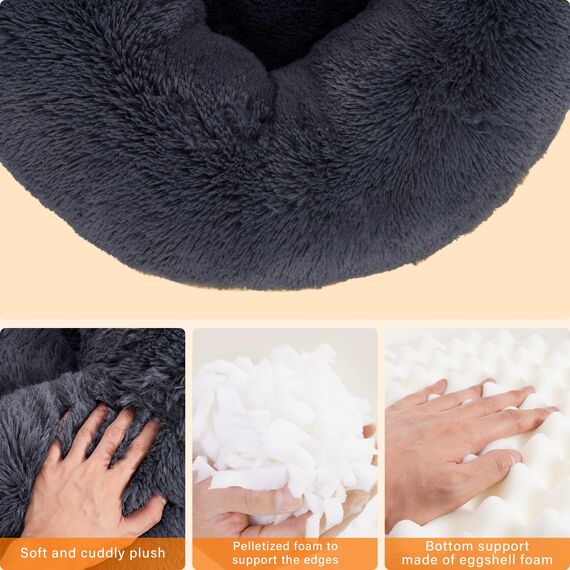 HMTOPE Orthopädisches Hundebett rund Hundekissen Hundesofa Katzenbett Donut Kuscheliges Hundekorb Waschbar, 80 cm Ø, Dunkelgrau
