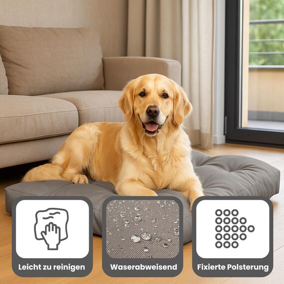 PET VIOLET Hundekissen große Hunde 110x90 cm - Robustes Oxford 600D Material, wasserabweisend, XXL Hundebett 10 cm Höhe, Wendekissen Outdoor geeignet - Grau