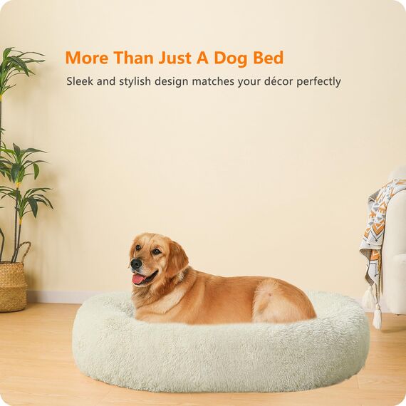 HMTOPE Orthopädisches Hundebett rund Hundekissen Hundesofa Katzenbett Donut Kuscheliges Hundekorb Waschbar, 100 cm Ø, Beige