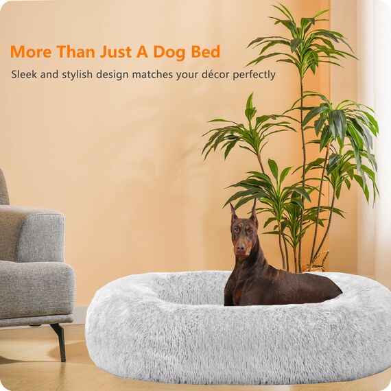 HMTOPE Orthopädisches Hundebett rund Hundekissen Hundesofa Katzenbett Donut Kuscheliges Hundekorb Waschbar, 120 cm Ø, Hellgrau