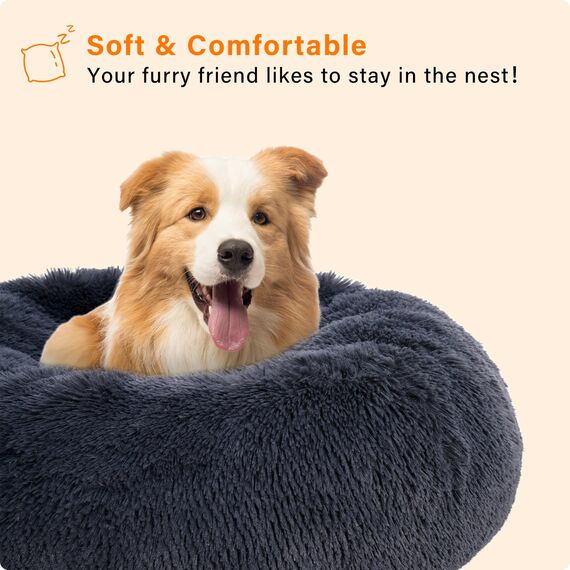 HMTOPE Orthopädisches Hundebett rund Hundekissen Hundesofa Katzenbett Donut Kuscheliges Hundekorb Waschbar, 80 cm Ø, Dunkelgrau
