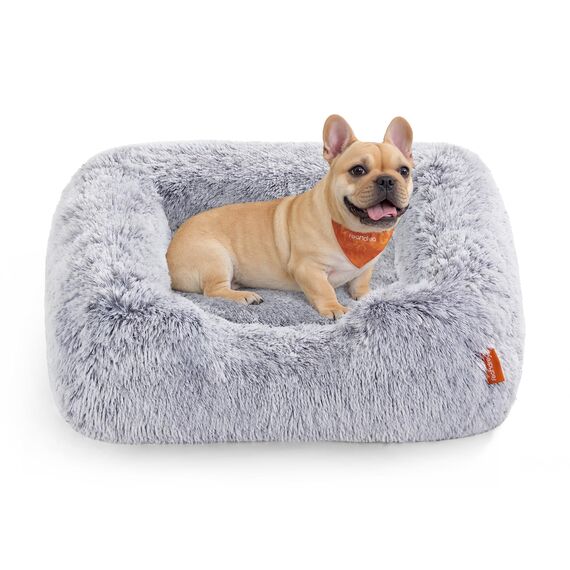 Feandrea Hundebett, mittelgroßes Hundekissen, 71 x 55 x 18 cm, Hundekorb, weiche Polsterung, Hundesofa, erhöhte Ränder, Bezug abnehmbar und waschbar, rutschfest, Ombré-Grau PGW271G01