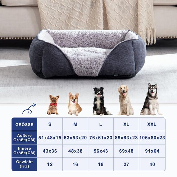 JOEJOY Hundebett Mittelgroße Hunde, Hundekorb Waschbar, Flauschig Hundebetten, rutschfest HundeköRbchen, Kuschelig Hundesofa für Hunde und Katzen, 63×53×20 cm