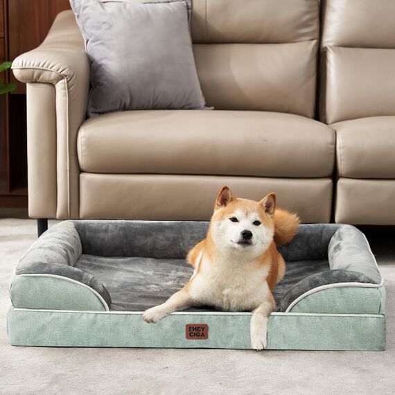 EHEYCIGA Orthopädisches Hundebett Kleine Hunde, 89x56cm, Memory Foam Hundekorb Mittelgroße Hunde, Waschbar Hundesofa Wasserdicht rutschfest, Hundecouch mit Hohem Rand, Gräuliches Grün