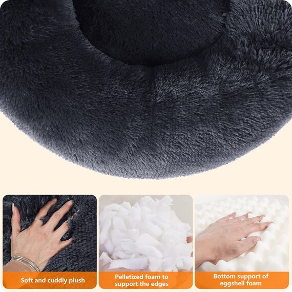 HMTOPE Orthopädisches Hundebett rund Hundekissen Hundesofa Katzenbett Donut Kuscheliges Hundekorb Waschbar, 120 cm Ø, Dunkelgrau