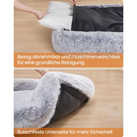 Feandrea Hundebett, mittelgroßes Hundekissen, 71 x 55 x 18 cm, Hundekorb, weiche Polsterung, Hundesofa, erhöhte Ränder, Bezug abnehmbar und waschbar, rutschfest, Ombré-Grau PGW271G01