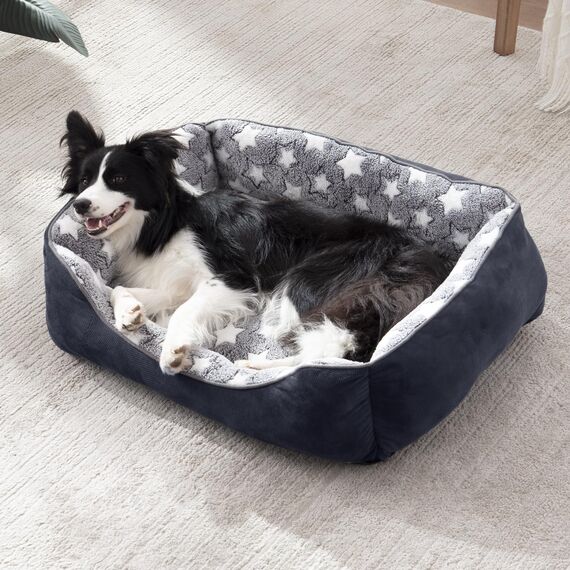 FURTIME Hundebett Grosse Hunde, Hundekorb Waschbar Hundekörbchen rutschfeste Hundebetten, Flauschig Hundematratze mit Erhöhte Ränder Weiches, Hundesofa für Hunde Katze, Schwarz/Sterne, 89x63x23cm