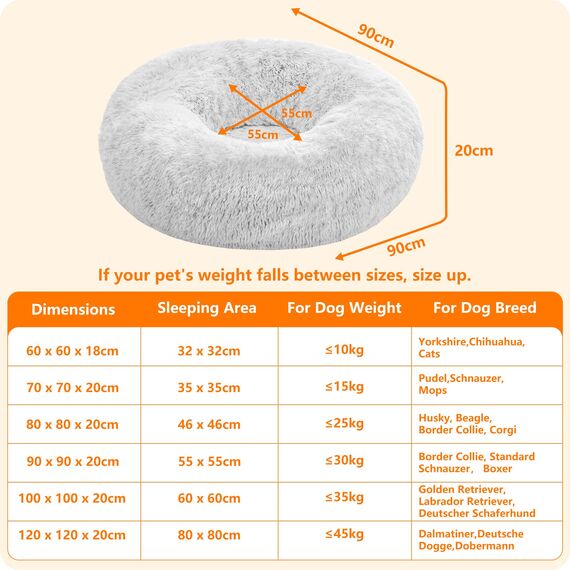 HMTOPE Orthopädisches Hundebett rund Hundekissen Hundesofa Katzenbett Donut Kuscheliges Hundekorb Waschbar, 120 cm Ø, Hellgrau