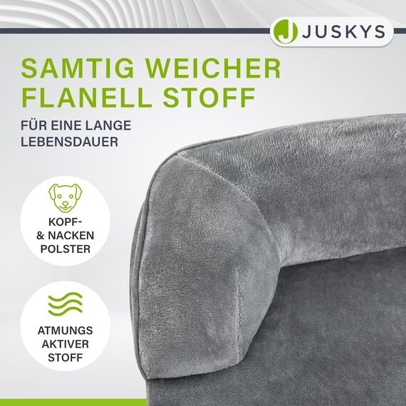 Juskys Hundebett Sheena L orthopädisch, waschbar & rutschfest - 98 x 70 x 17 cm - Hundesofa flauschig mittelgroße Hunde Grau - Haustierbett Hundesofa