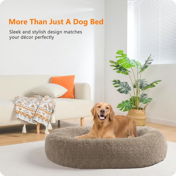 HMTOPE Orthopädisches Hundebett rund Hundekissen Hundesofa Katzenbett Donut Kuscheliges Hundekorb Waschbar, 100 cm Ø, Kamelbraun