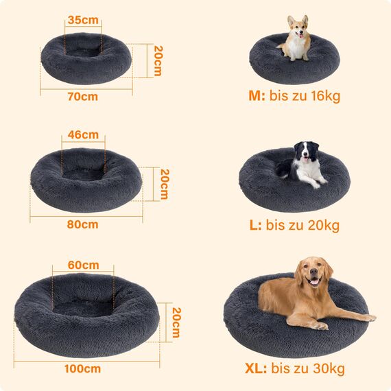 HMTOPE Orthopädisches Hundebett rund Hundekissen Hundesofa Katzenbett Donut Kuscheliges Hundekorb Waschbar, 80 cm Ø, Dunkelgrau