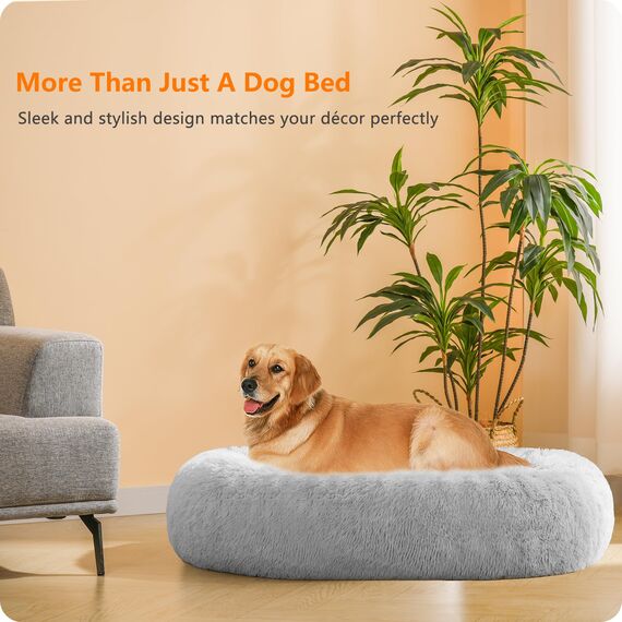 HMTOPE Orthopädisches Hundebett rund Hundekissen Hundesofa Katzenbett Donut Kuscheliges Hundekorb Waschbar, 100 cm Ø, Hellgrau