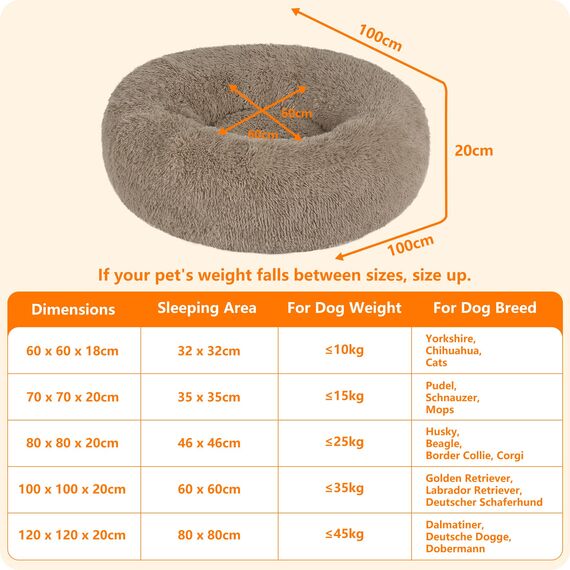 HMTOPE Orthopädisches Hundebett rund Hundekissen Hundesofa Katzenbett Donut Kuscheliges Hundekorb Waschbar, 100 cm Ø, Kamelbraun