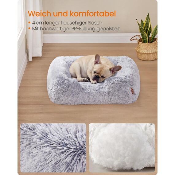 Feandrea Hundebett, mittelgroßes Hundekissen, 71 x 55 x 18 cm, Hundekorb, weiche Polsterung, Hundesofa, erhöhte Ränder, Bezug abnehmbar und waschbar, rutschfest, Ombré-Grau PGW271G01