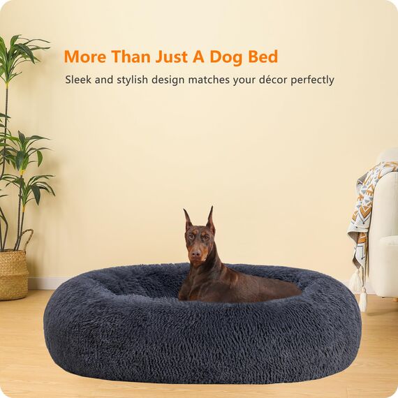 HMTOPE Orthopädisches Hundebett rund Hundekissen Hundesofa Katzenbett Donut Kuscheliges Hundekorb Waschbar, 120 cm Ø, Dunkelgrau