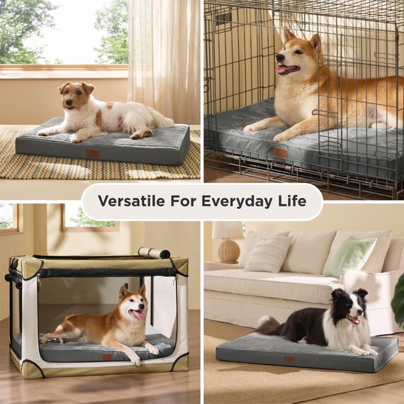 BEDSURE waschbares Hundebett für Grosse Hunde - 104x69x8.5cm Komfort Hundekissen mit Rutschfester Basis und abnehmbarem waschbarem Bezug, Eierkarton-Schaumstoff Hundematte, Grau