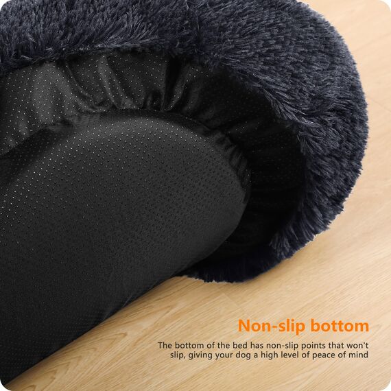 HMTOPE Orthopädisches Hundebett rund Hundekissen Hundesofa Katzenbett Donut Kuscheliges Hundekorb Waschbar, 120 cm Ø, Dunkelgrau
