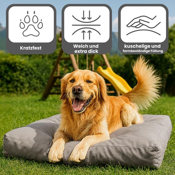 PET VIOLET Hundekissen große Hunde 110x90 cm - Robustes Oxford 600D Material, wasserabweisend, XXL Hundebett 10 cm Höhe, Wendekissen Outdoor geeignet - Grau