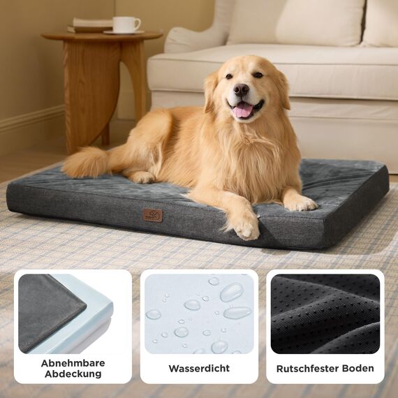 BEDSURE orthopädisches Hundekissen große Hunde - 104x74x9cm waschbares Hundebett mit 2 in 1 Memoryschaum, kuscheliges Hundematte Hundematratze, dunkelgrau