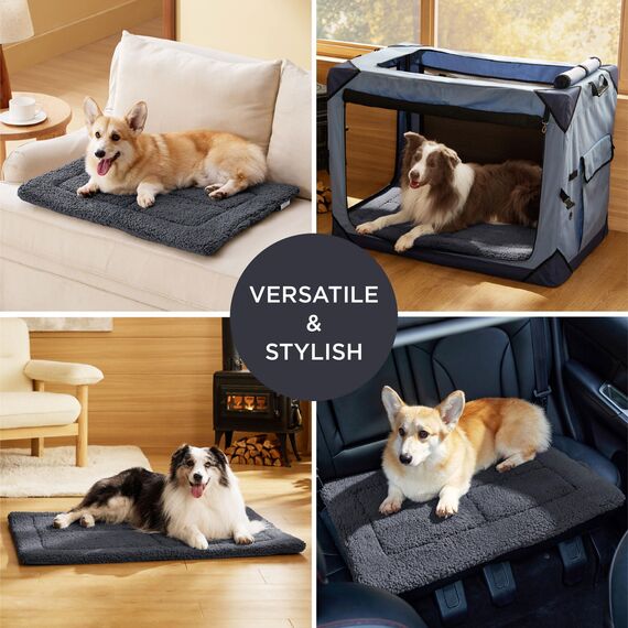 BEDSURE waschbar Hundematte Mittelgroße Hunde - 89x56 cm Hundekissen mittelgroße Hunde mit hochdichter Schaumstofffüllung, Sherpa-Plüsch waschbar Hundematratze, dunkelgrau