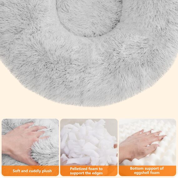 HMTOPE Orthopädisches Hundebett rund Hundekissen Hundesofa Katzenbett Donut Kuscheliges Hundekorb Waschbar, 120 cm Ø, Hellgrau