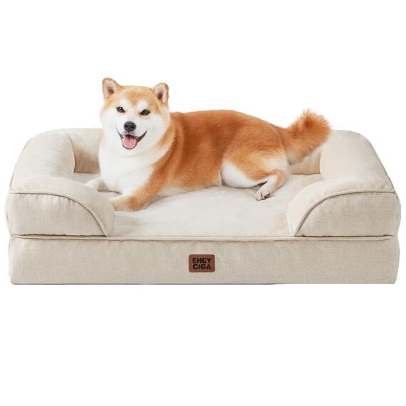 EHEYCIGA Orthopädisches Hundebett Grosse Hunde, 91x68cm, Memory Foam Hundekorb Mittelgroße Hunde, Waschbar Hundesofa Wasserdicht rutschfest, Hundecouch mit Hohem Rand, Beige