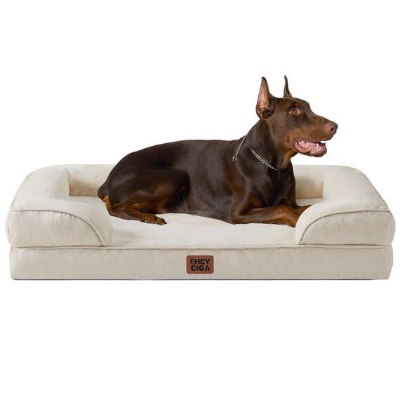 EHEYCIGA Orthopädisches Hundebett Grosse Hunde, 122x89cm, Memory Foam Hundekorb XXL, Waschbar Hundesofa Wasserdicht rutschfest, Hundecouch mit Hohem Rand, Beige