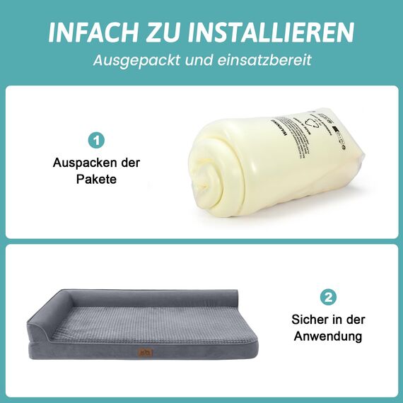 COZY KISS Orthopädisches Hundebett, 19cm Dicke Hundesofa für Mittelgroße Hunde, Abnehmbar und Waschbar Hundecouch, rutschfeste Unterseite, Wasserdichtes Innenfutter (Gris-L-Type, L(107 * 76 * 19CM)