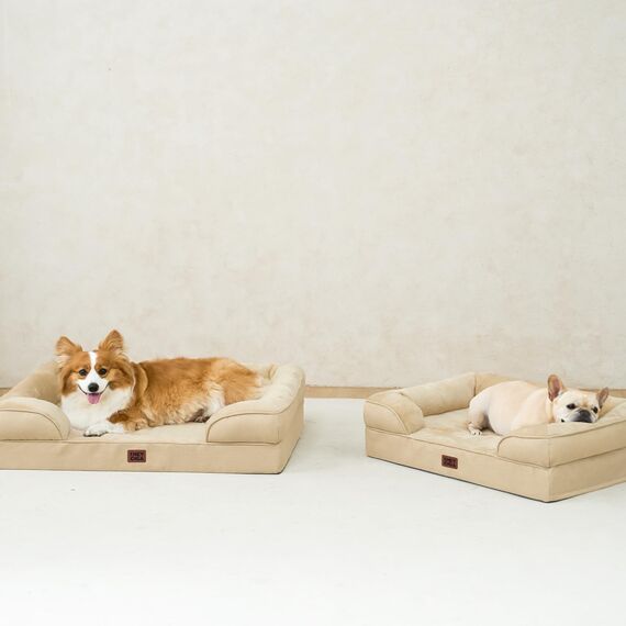 EHEYCIGA Orthopädisches Hundebett Grosse Hunde, 91x68cm, Memory Foam Hundekorb Mittelgroße Hunde, Waschbar Hundesofa Wasserdicht rutschfest, Hundecouch mit Hohem Rand, Hellbraun