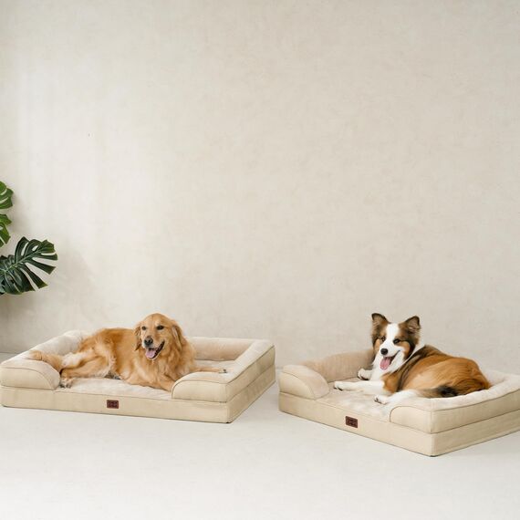 EHEYCIGA Orthopädisches Hundebett Grosse Hunde, 104x69cm, Memory Foam Hundekorb Mittelgroße Hunde, Waschbar Hundesofa Wasserdicht rutschfest, Hundecouch mit Hohem Rand, Hellbraun