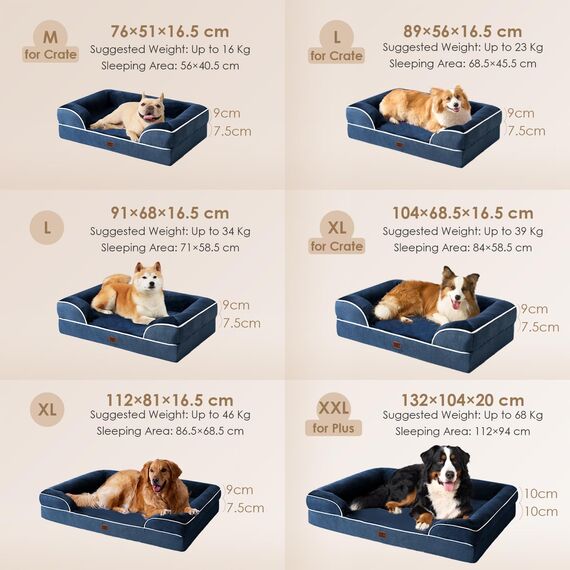EHEYCIGA Orthopädisches Hundebett Kleine Hunde, 89x56cm, Memory Foam Hundekorb Mittelgroße Hunde, Waschbar Hundesofa Wasserdicht rutschfest, Hundecouch mit Hohem Rand, Marineblau